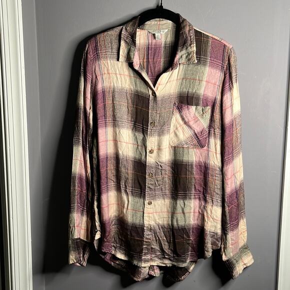 Lucky Brand Plum Plaid Button Down Long Sleeve Shirt Size Small - Picture 2 of 11